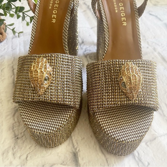 Kurt Geiger Kensington platform heels sandal Eagle sequined gold sparkle - Picture 5 of 7